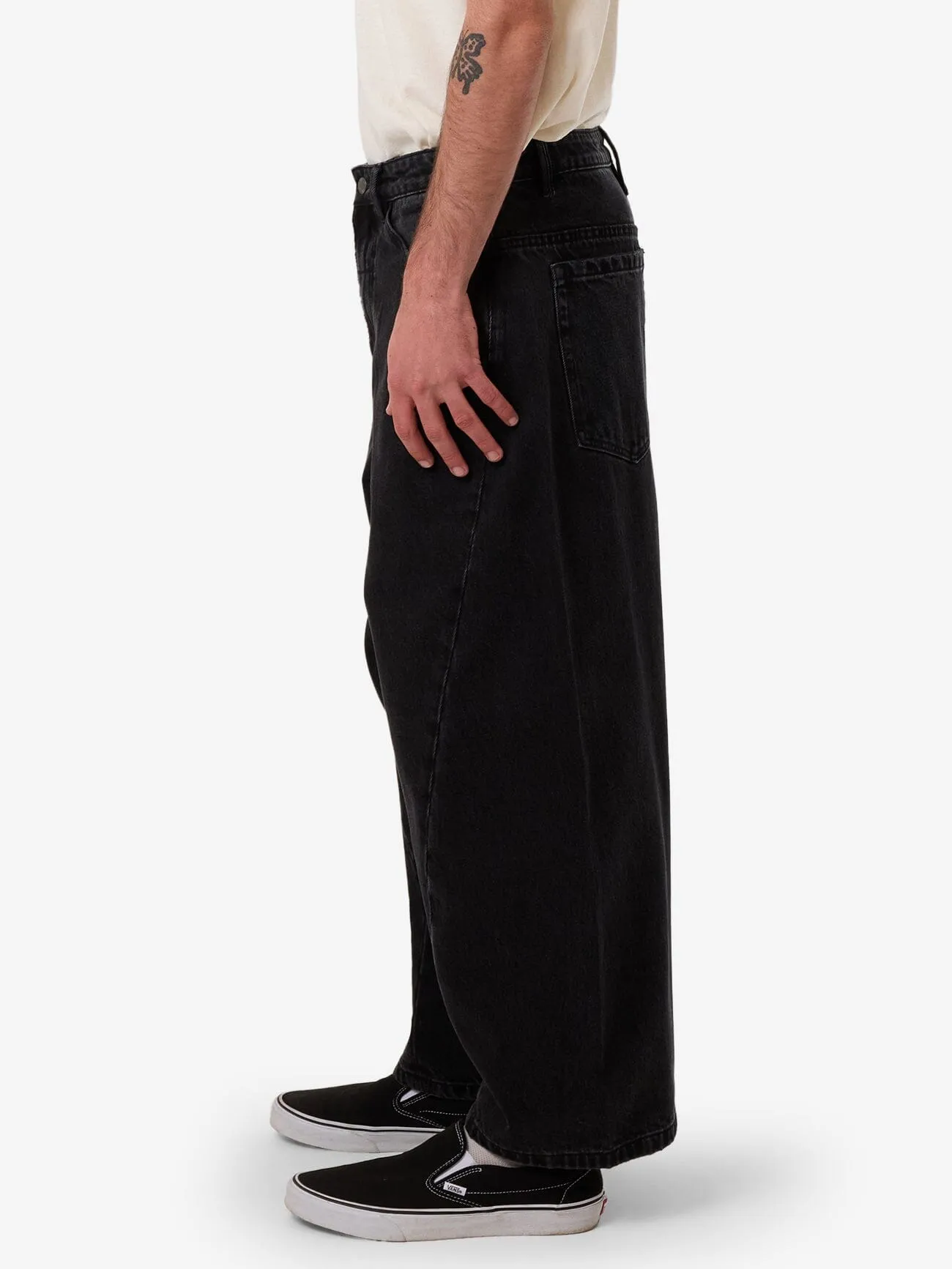 Barrel Leg Denim Jean - Aged Black