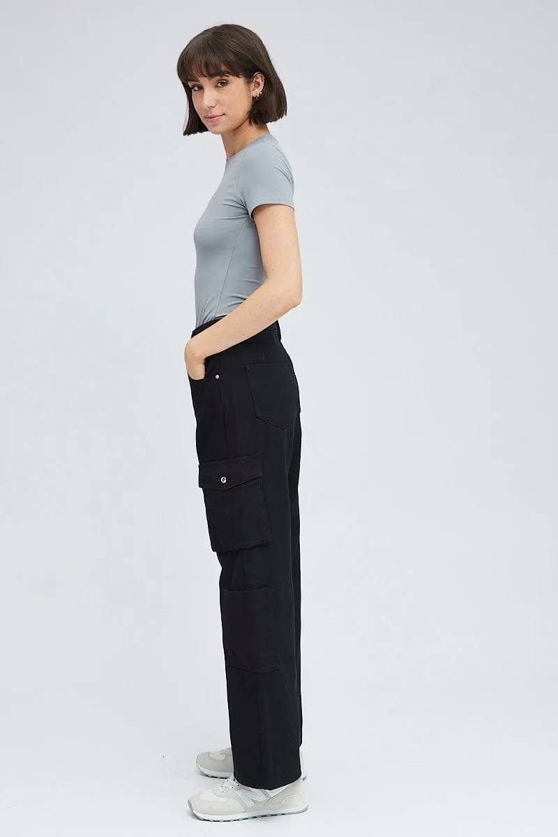 Black Cargo Jean High Rise Multi Pocket