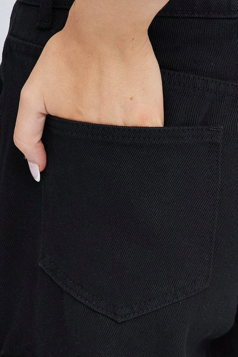 Black Cargo Jean High Rise Multi Pocket