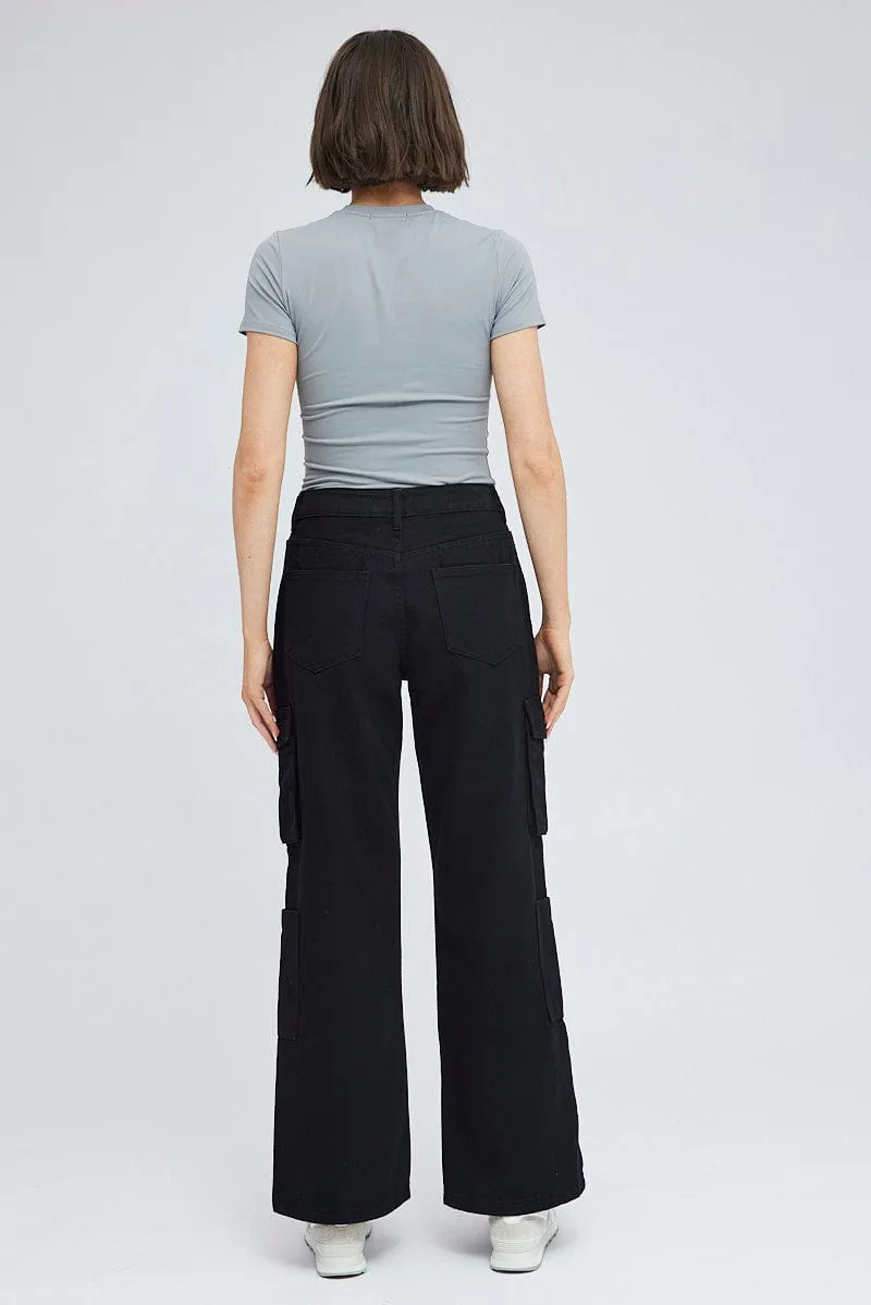 Black Cargo Jean High Rise Multi Pocket