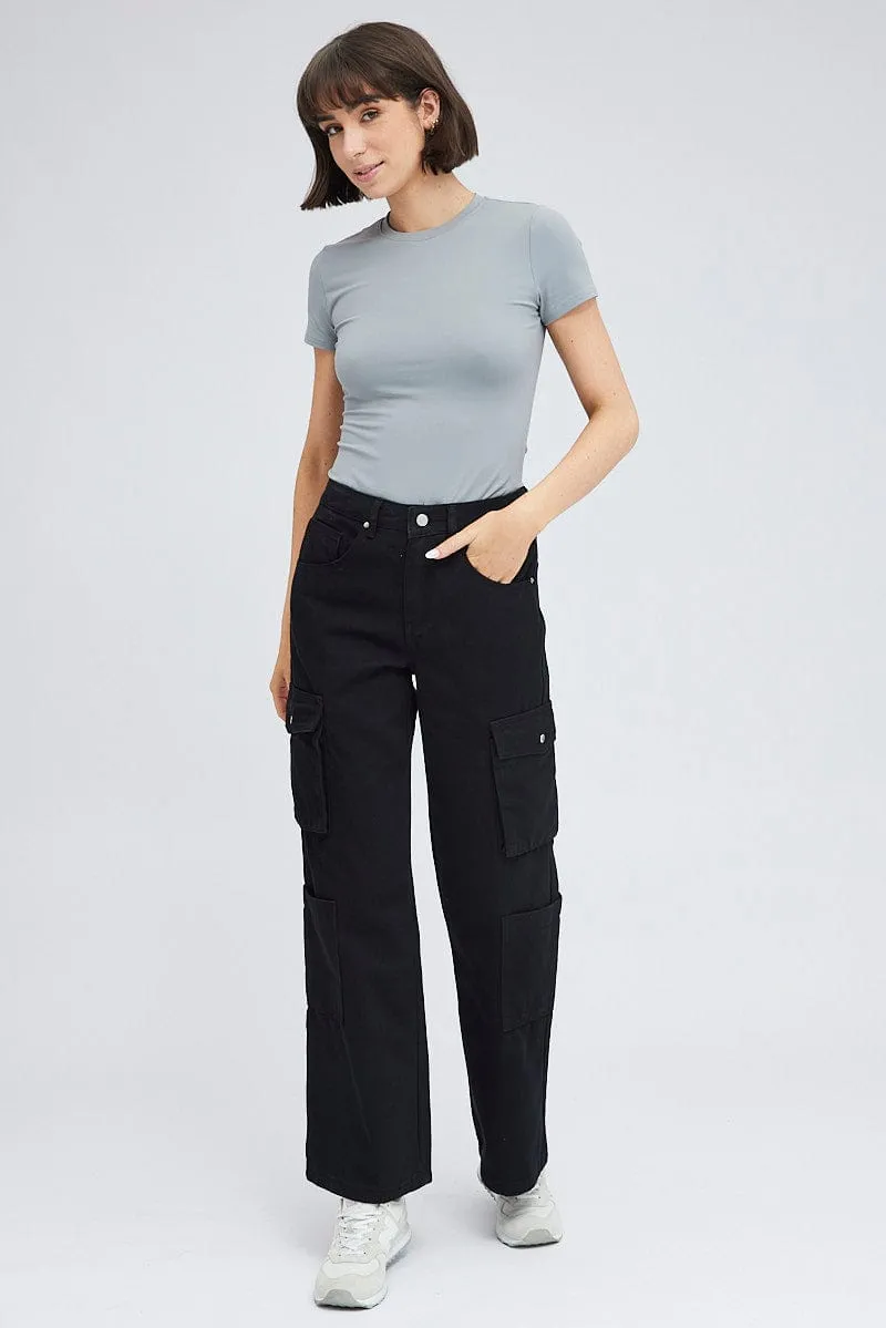 Black Cargo Jean High Rise Multi Pocket