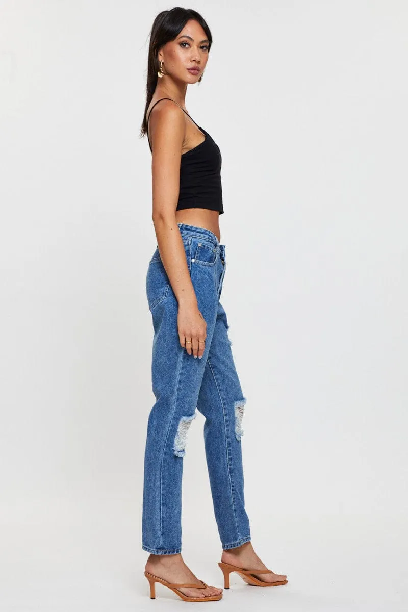 Blue Boyfriend Denim Jeans High Rise