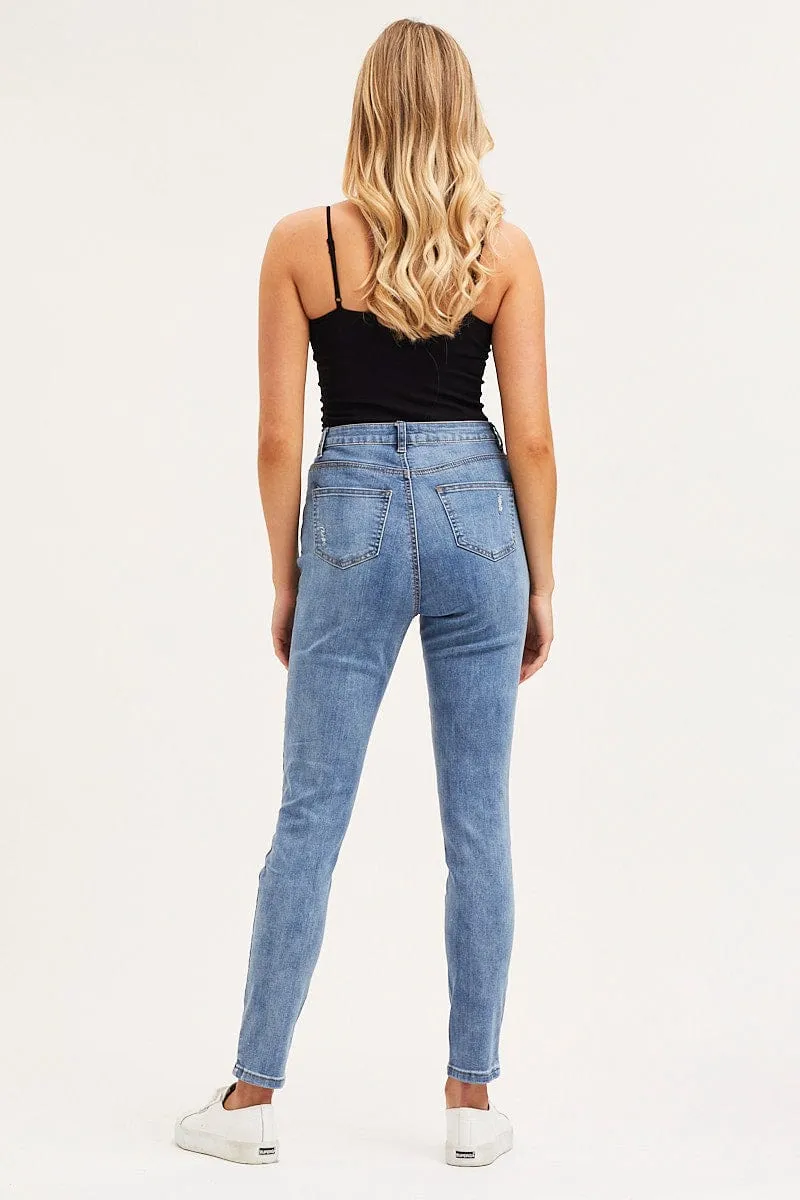 Blue Skinny Denim Jeans High Rise