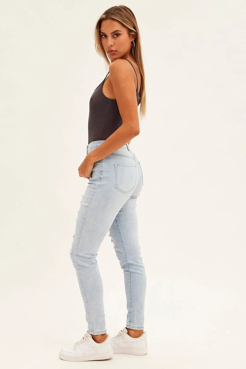 Blue Skinny Denim Jeans High Rise