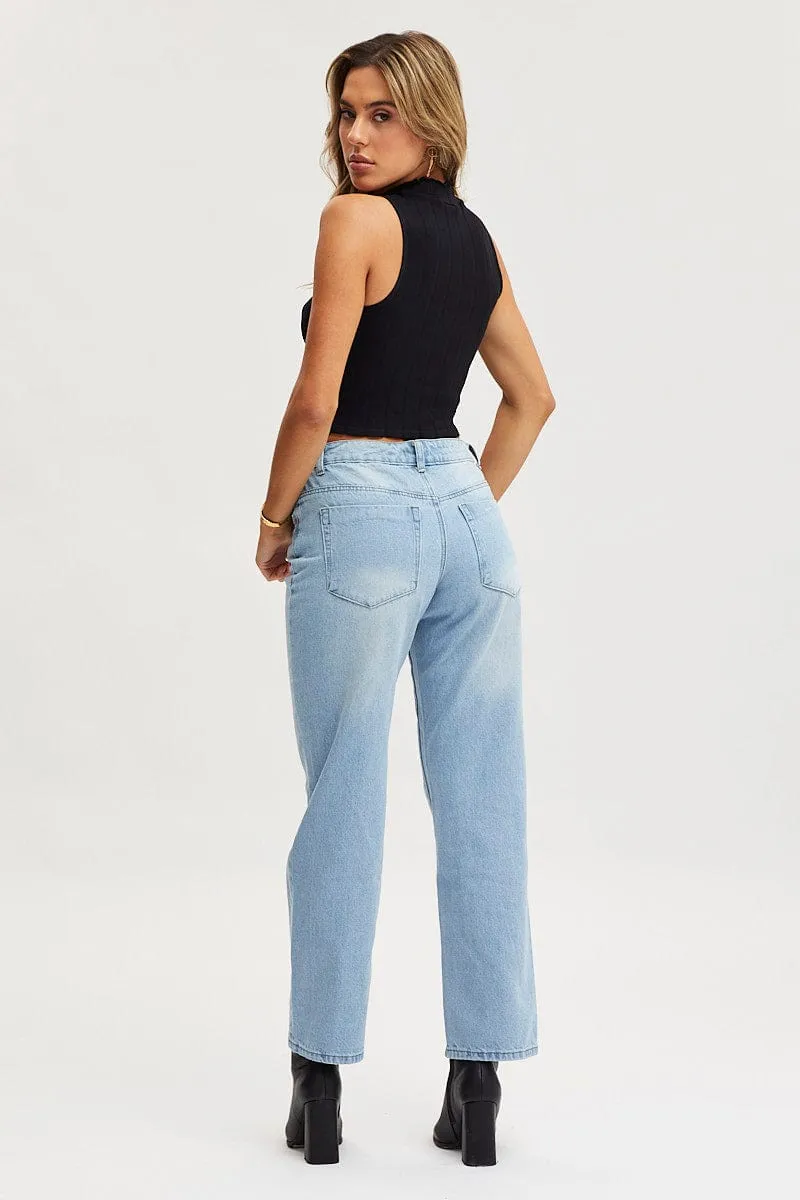 Blue Straight Denim Jeans Low Rise