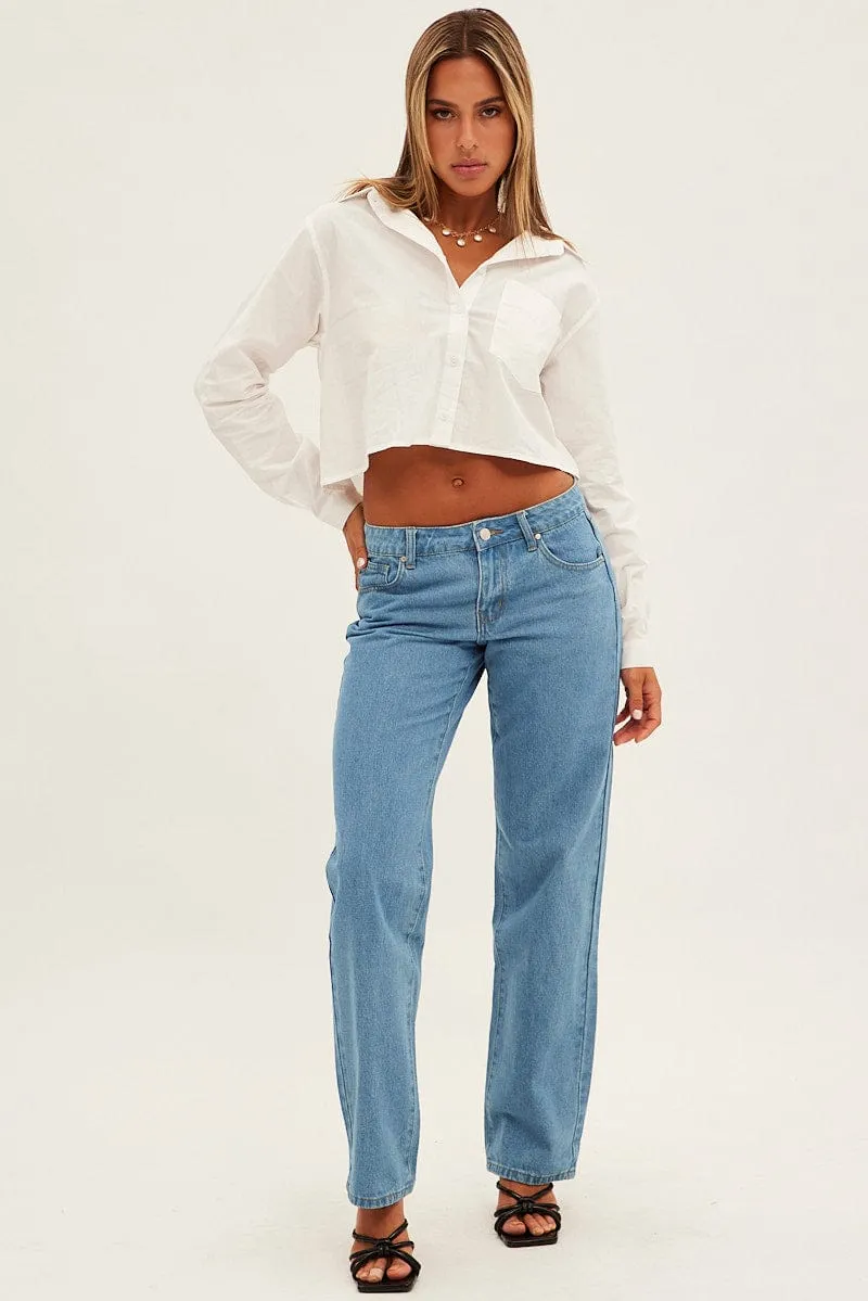 Blue Straight Denim Jeans Low Rise