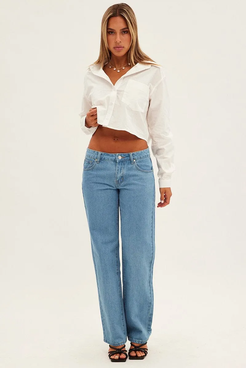 Blue Straight Denim Jeans Low Rise