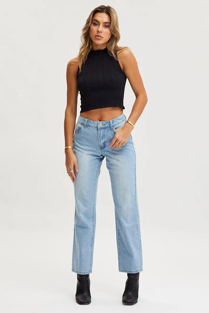 Blue Straight Denim Jeans Low Rise