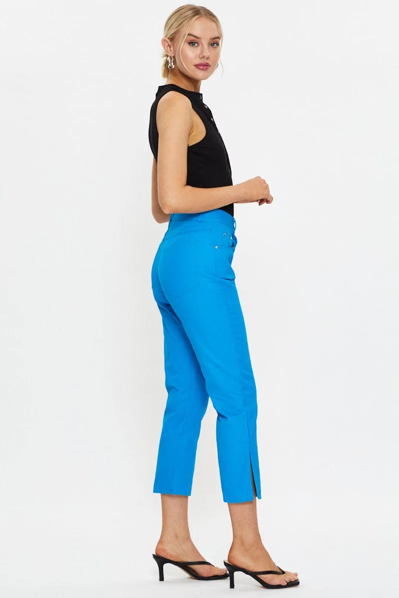 Blue Wide Leg Side Split Jeans