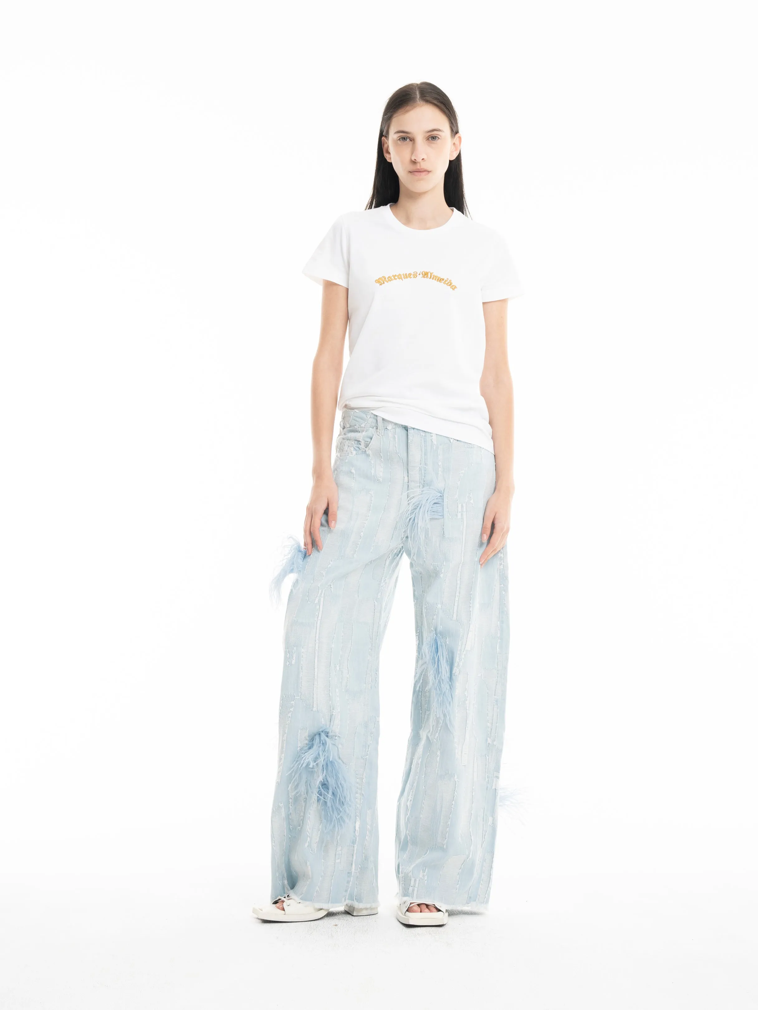 BOYFRIEND TROUSERS IN SHREDDED BABY BLUE DENIM