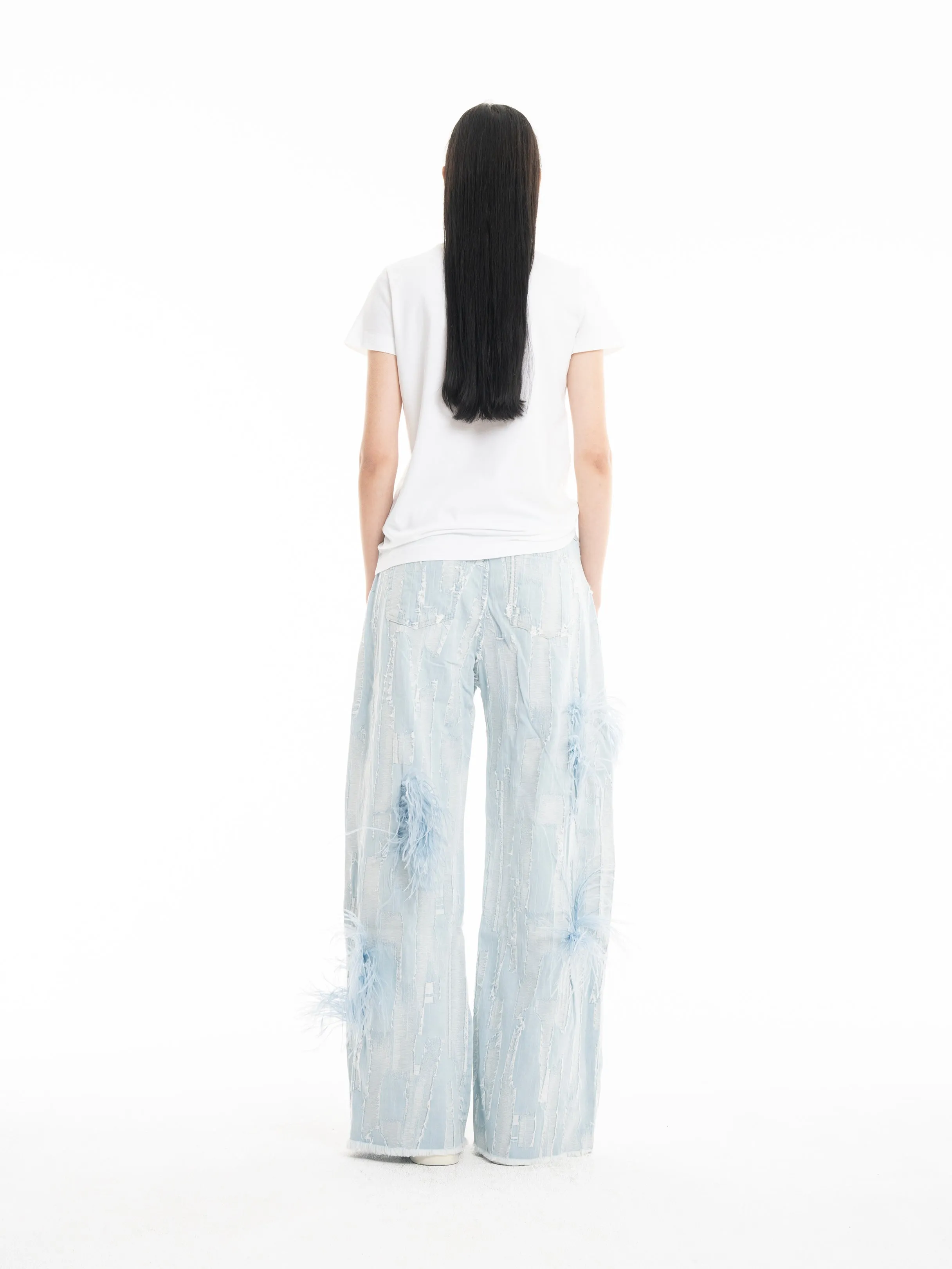 BOYFRIEND TROUSERS IN SHREDDED BABY BLUE DENIM