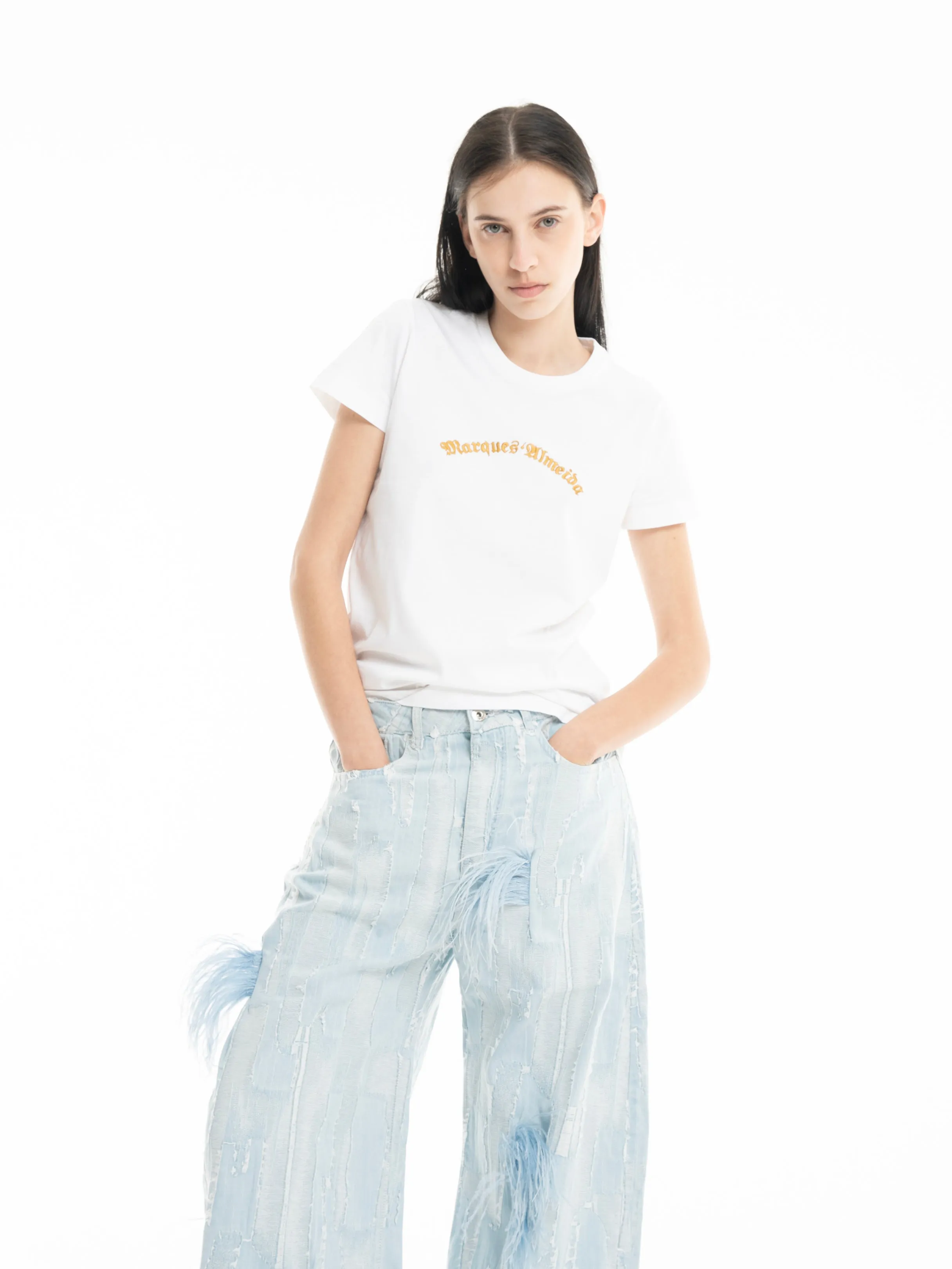 BOYFRIEND TROUSERS IN SHREDDED BABY BLUE DENIM