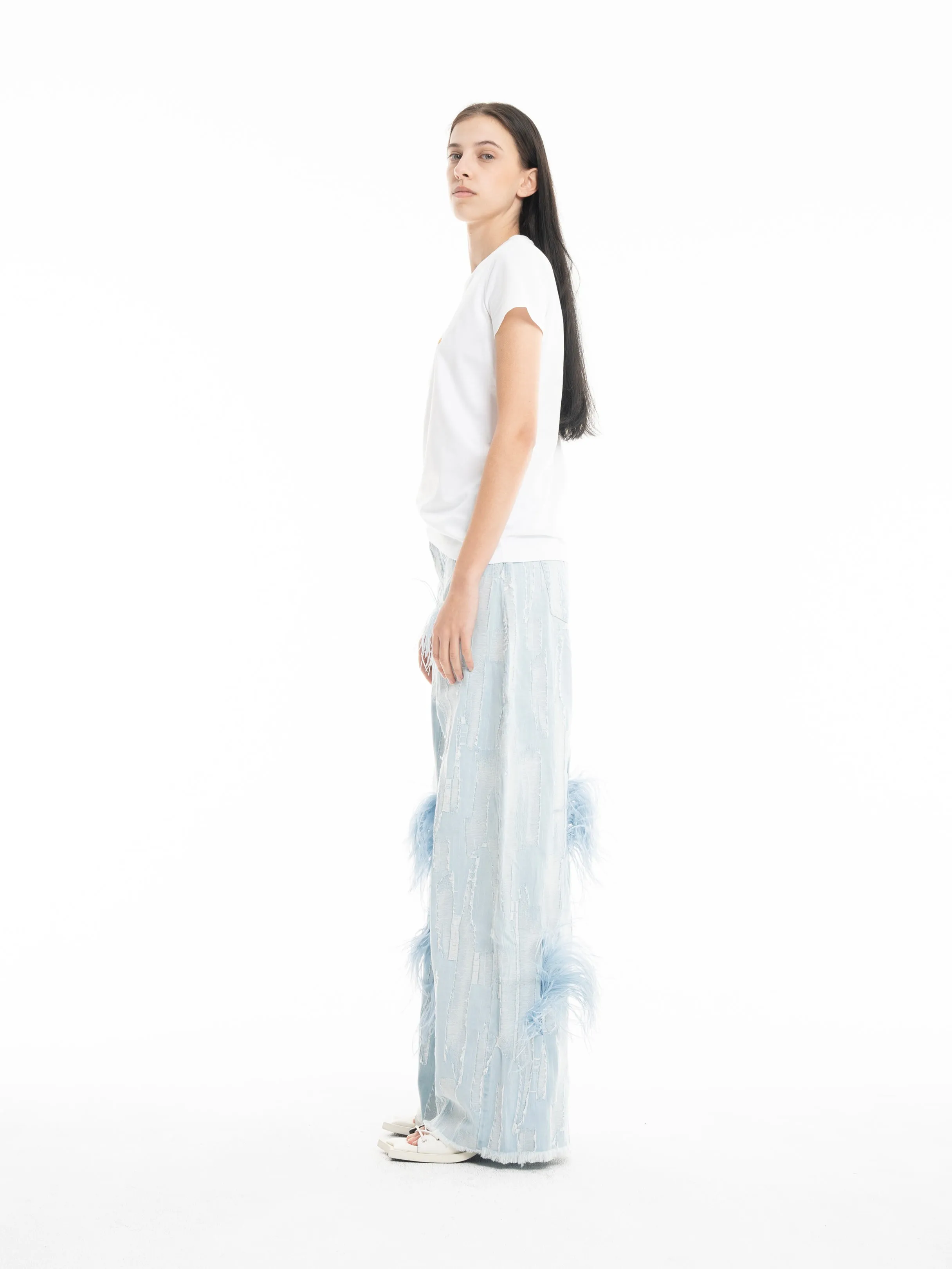 BOYFRIEND TROUSERS IN SHREDDED BABY BLUE DENIM