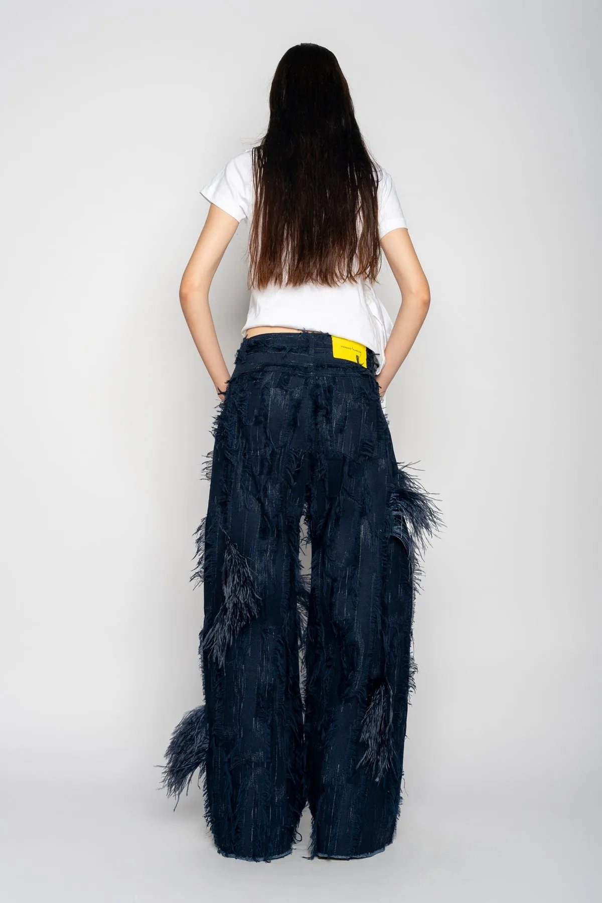BOYFRIEND TROUSERS IN SHREDDED NAVY DENIM