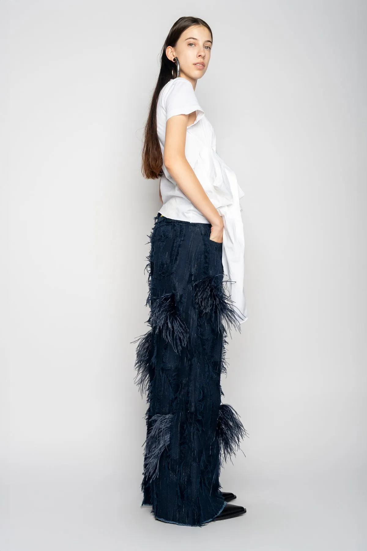 BOYFRIEND TROUSERS IN SHREDDED NAVY DENIM