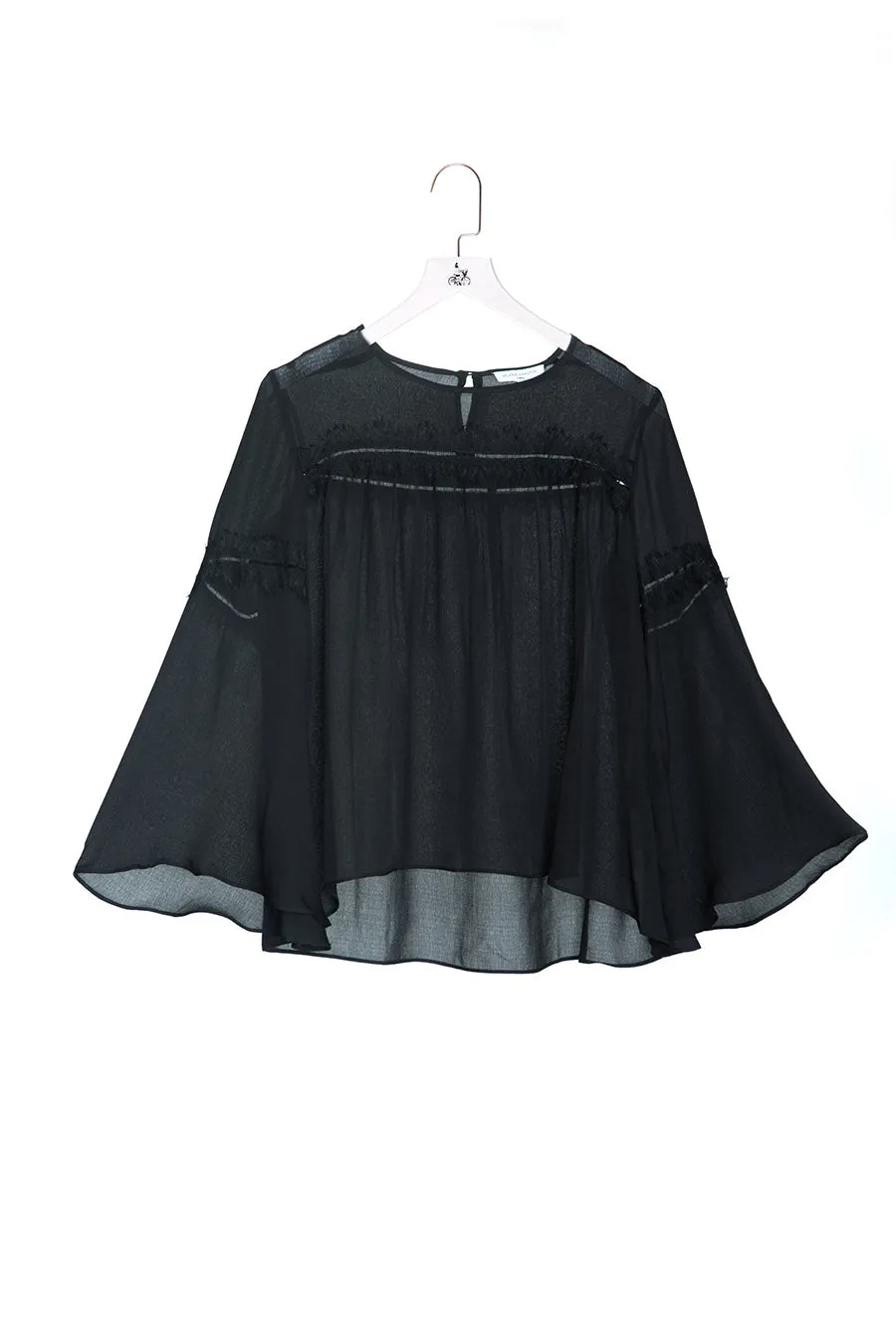 Crepe Top with Lace Trimming