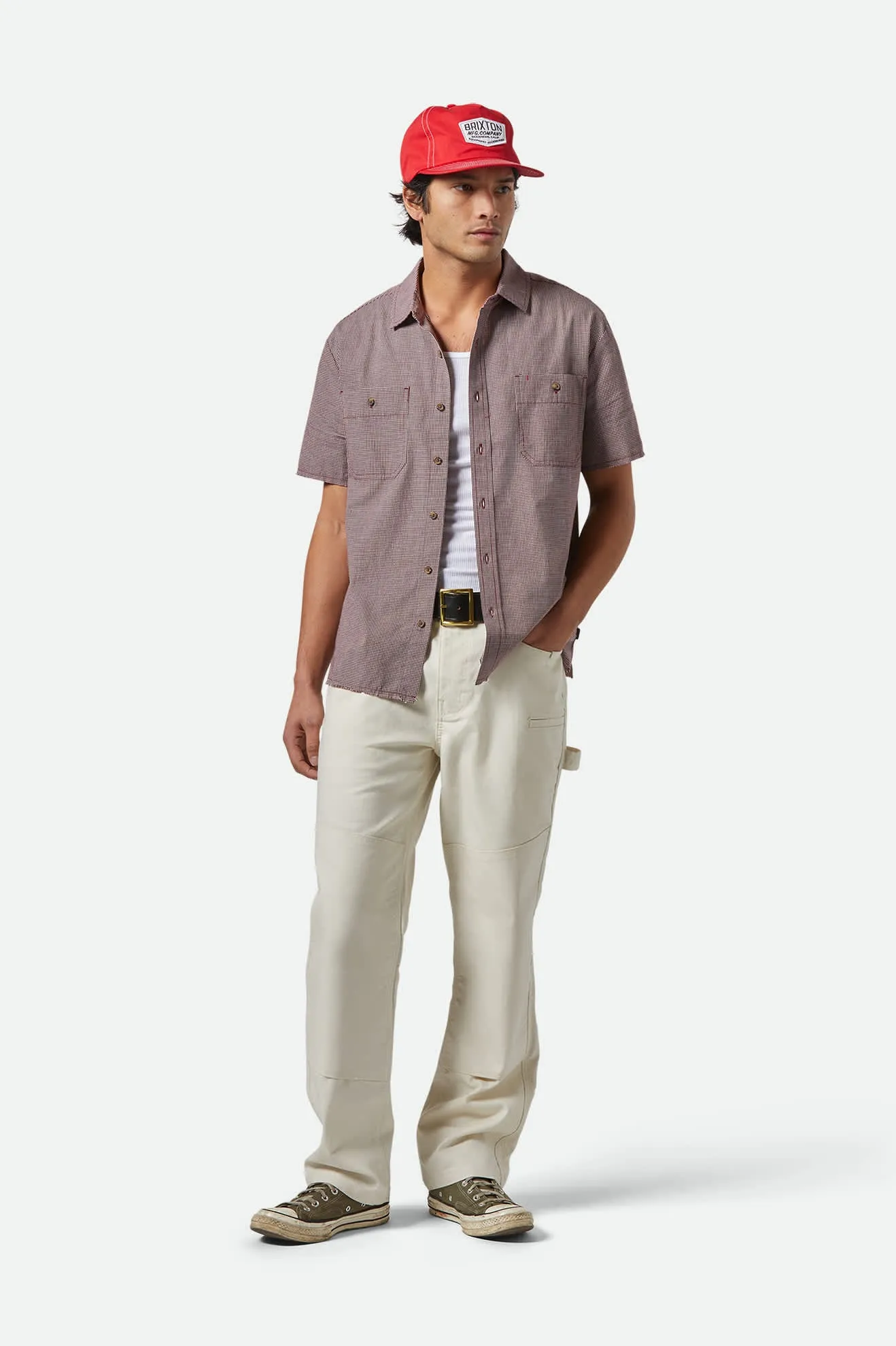 CRU Micro Plaid Relaxed S/S Shirt - Cordovan Red Micro Plaid