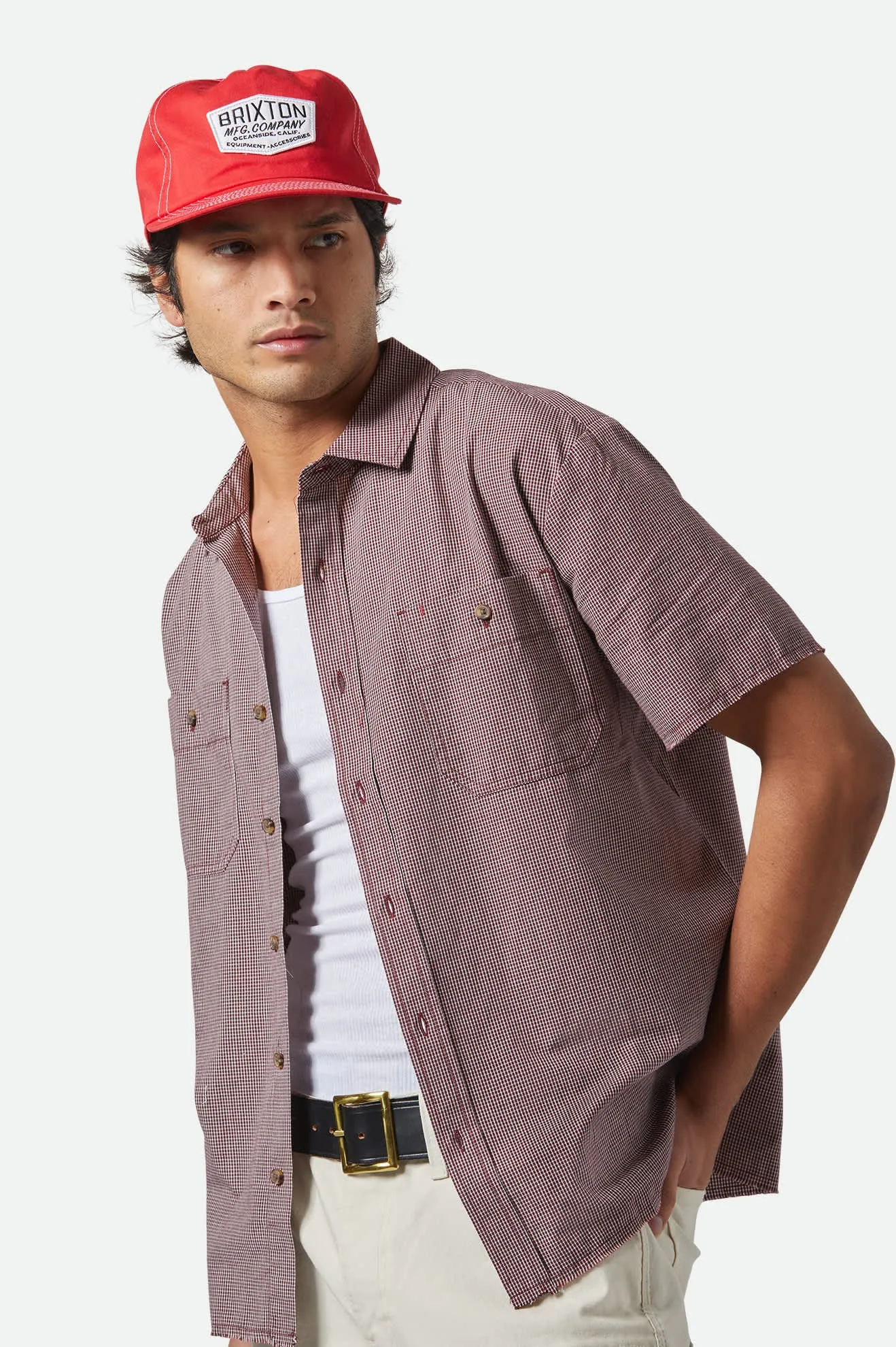 CRU Micro Plaid Relaxed S/S Shirt - Cordovan Red Micro Plaid