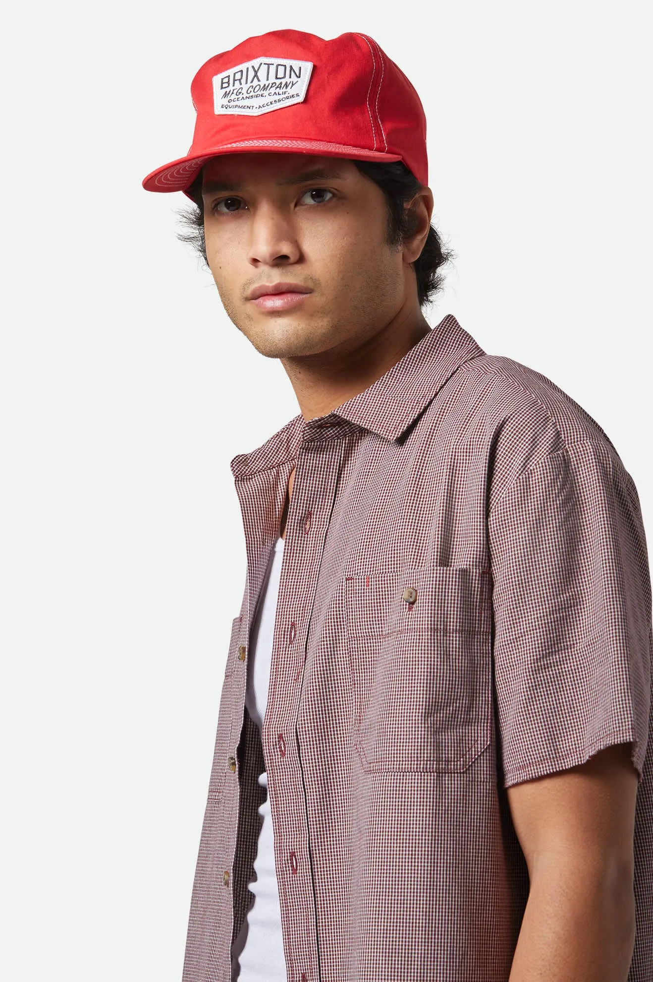 CRU Micro Plaid Relaxed S/S Shirt - Cordovan Red Micro Plaid