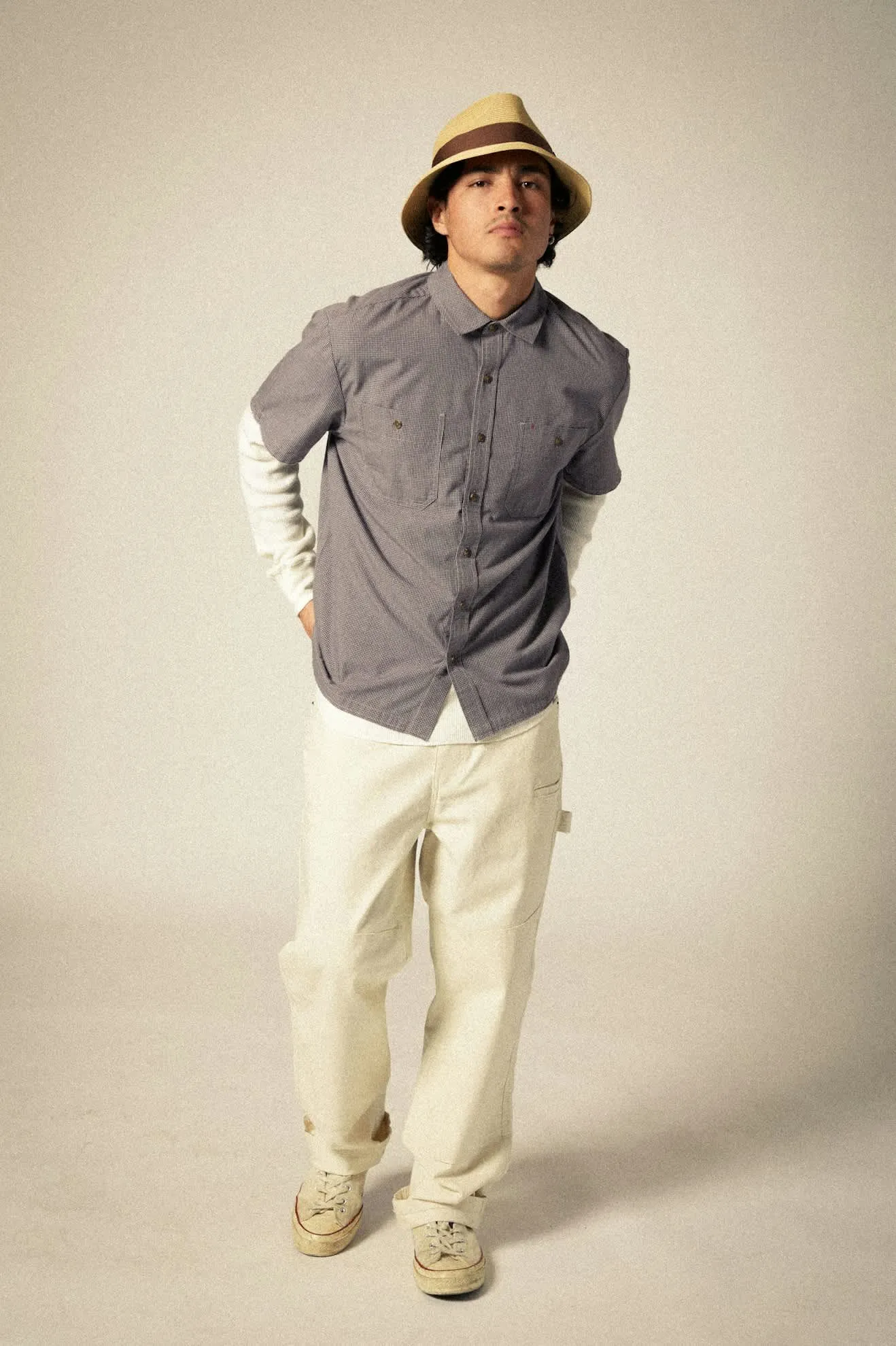 CRU Micro Plaid Relaxed S/S Shirt - Washed Navy Micro Plaid
