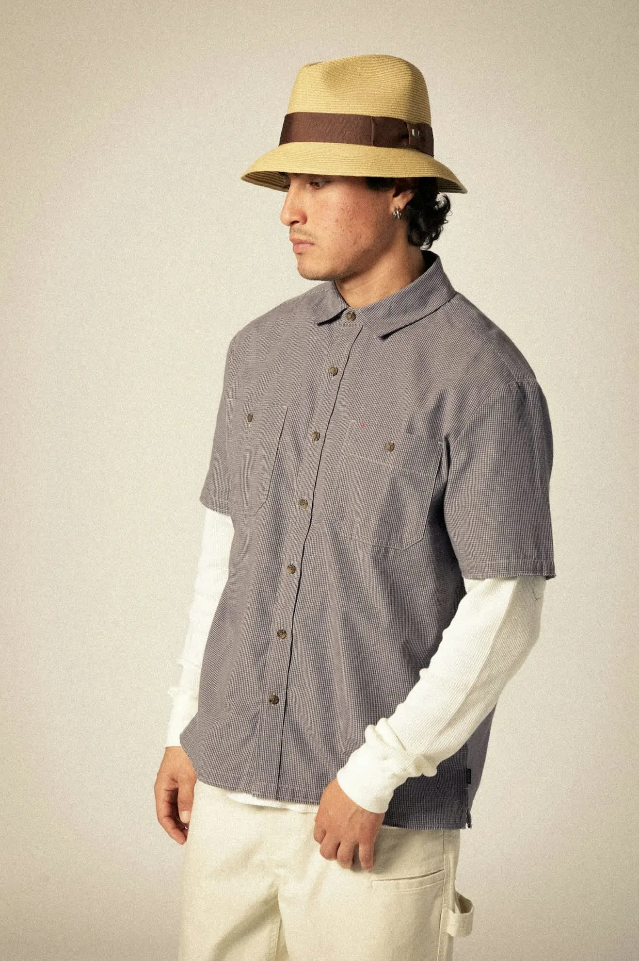 CRU Micro Plaid Relaxed S/S Shirt - Washed Navy Micro Plaid