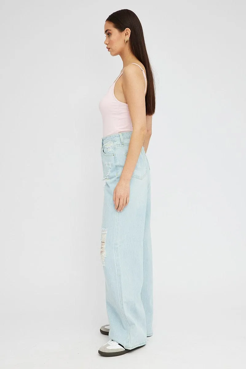 Denim Baggy Jeans High Rise Ripped
