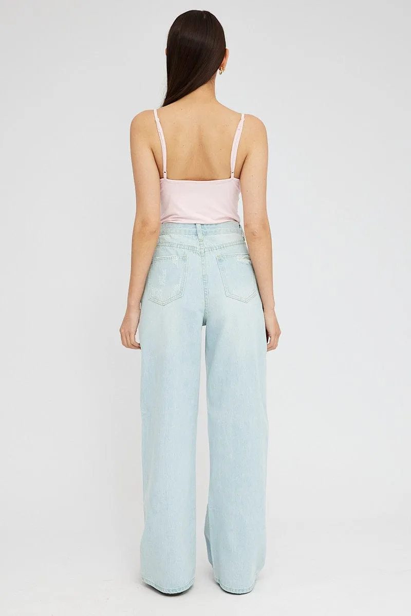 Denim Baggy Jeans High Rise Ripped
