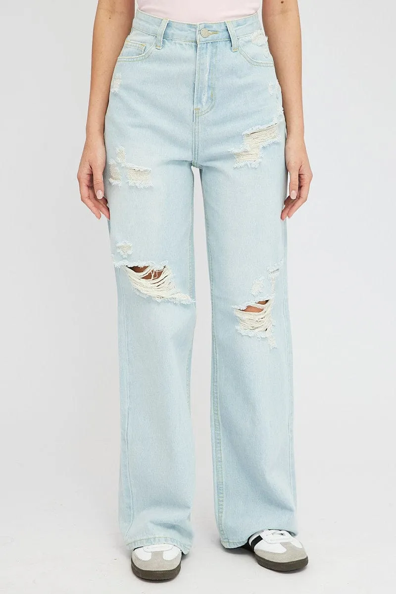 Denim Baggy Jeans High Rise Ripped
