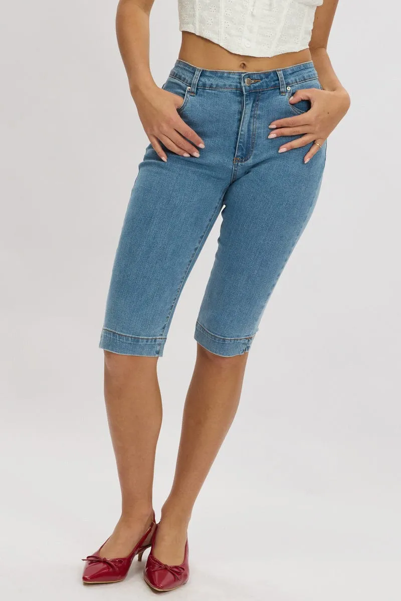Denim Capri Jeans Mid Rise