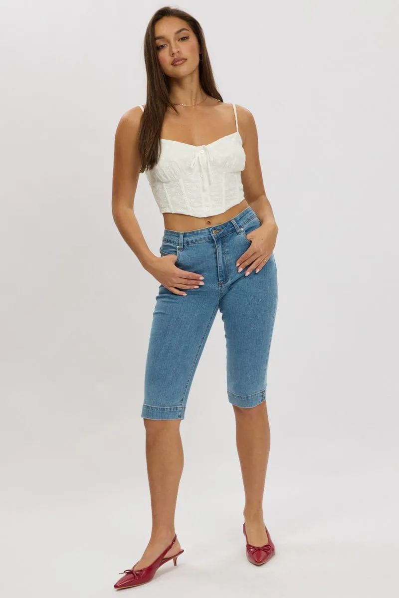 Denim Capri Jeans Mid Rise