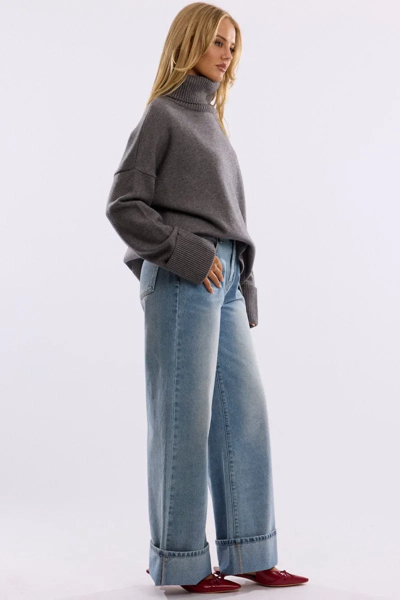Denim Cuffed Jeans Mid Rise