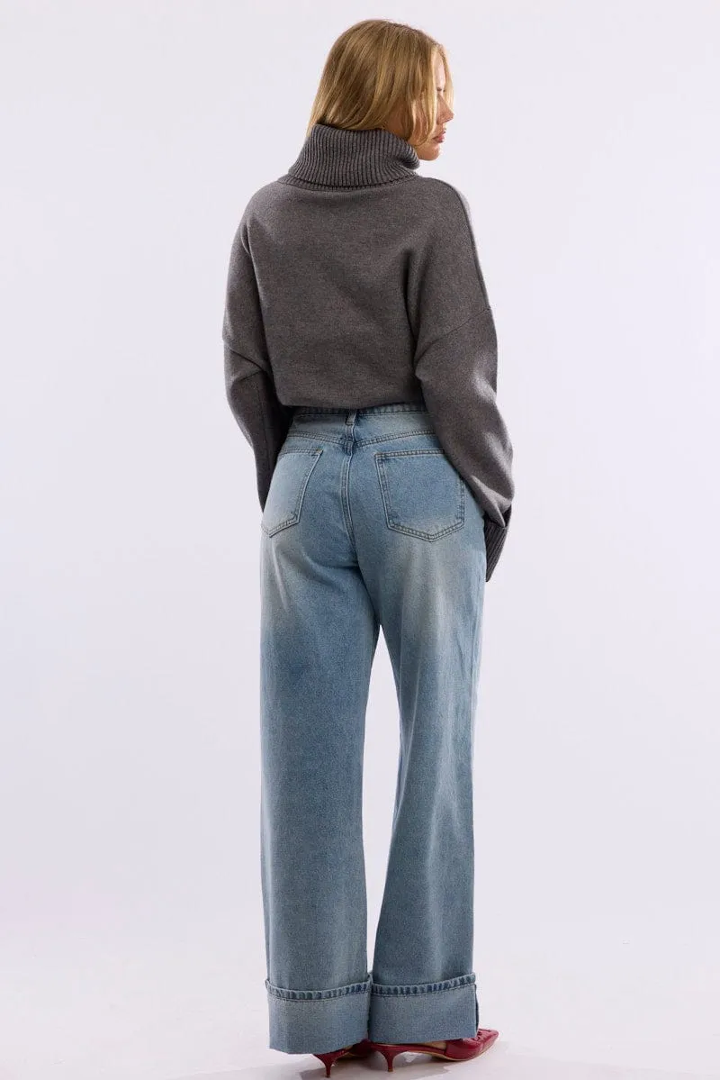 Denim Cuffed Jeans Mid Rise