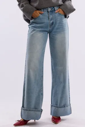 Denim Cuffed Jeans Mid Rise