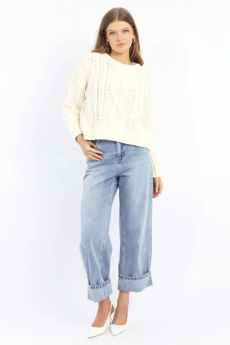 Denim Straight Jeans Fold Up
