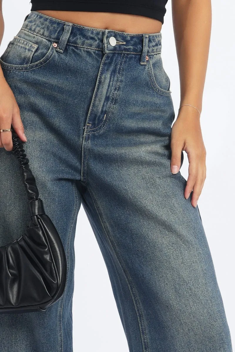 Denim Straight Jeans Fold Up