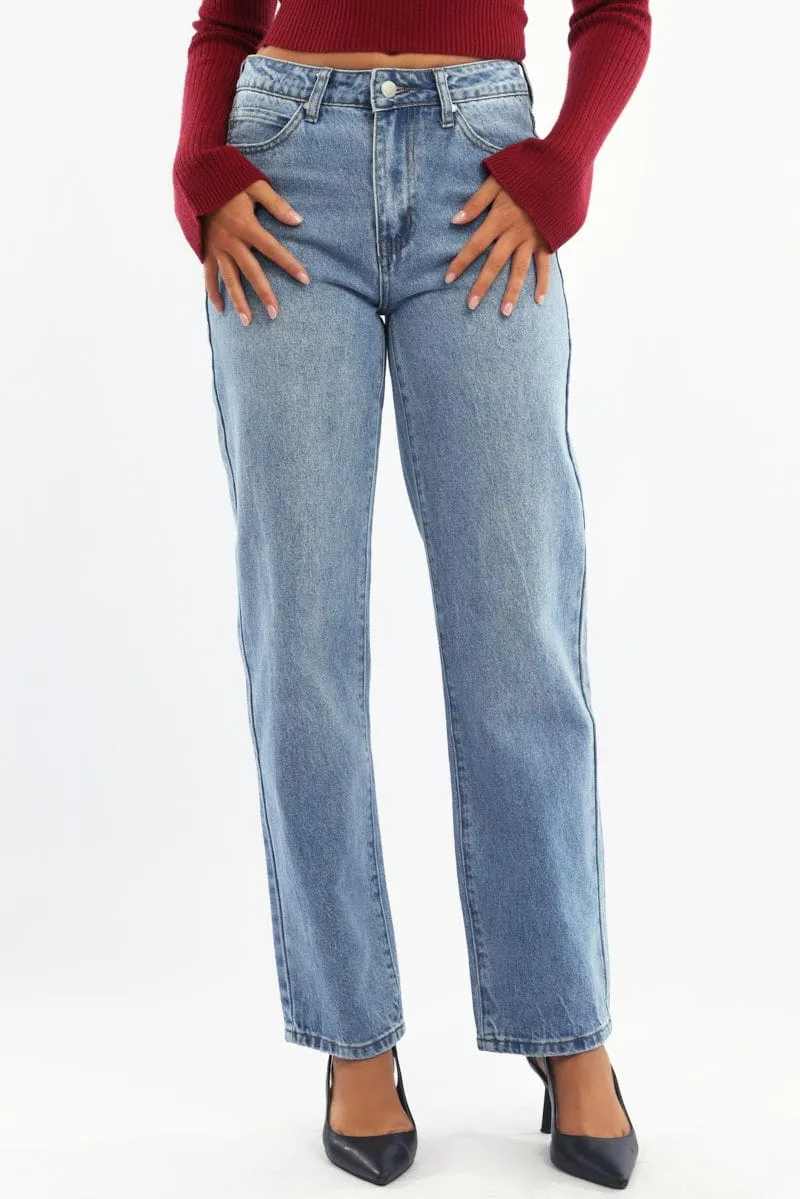 Denim Straight Jeans Mid Rise