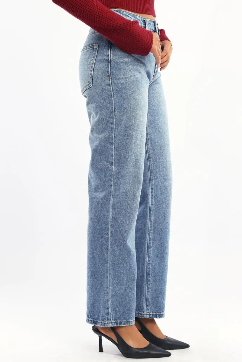 Denim Straight Jeans Mid Rise