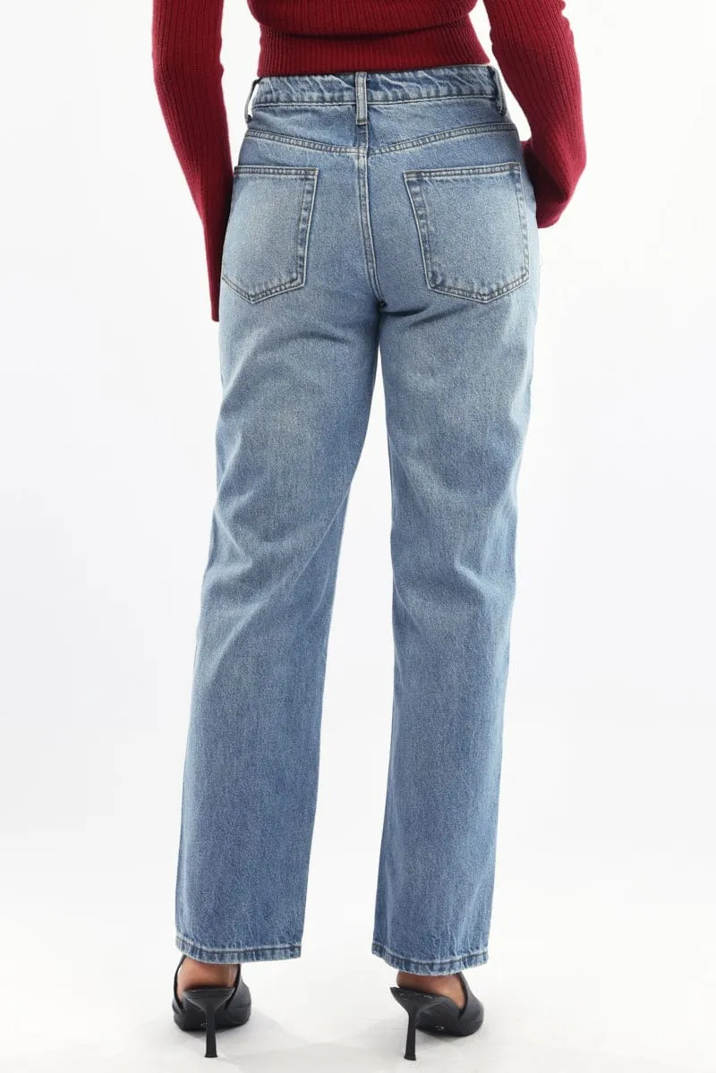 Denim Straight Jeans Mid Rise