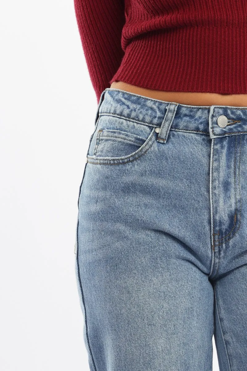 Denim Straight Jeans Mid Rise