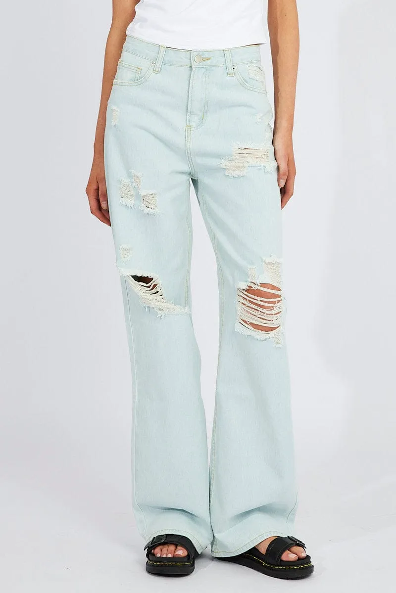 Denim Wide Leg Jean High Rise Ripped