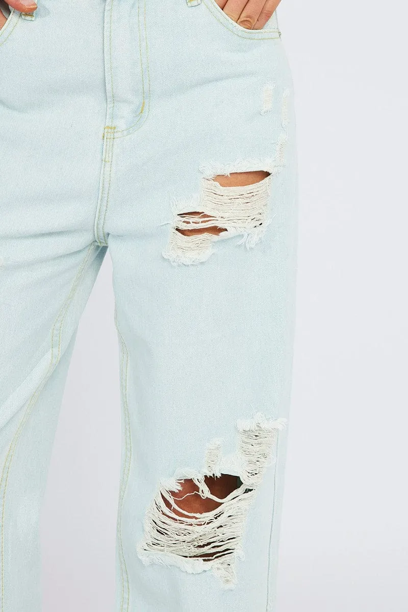 Denim Wide Leg Jean High Rise Ripped