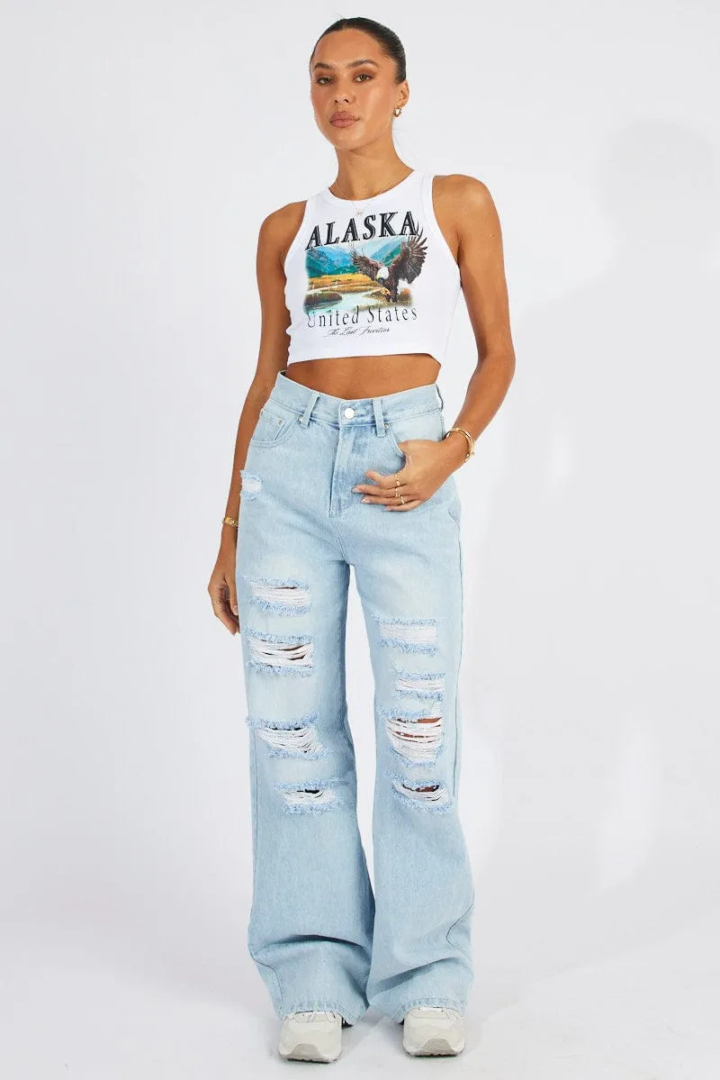 Denim Wide Leg Jean High Rise