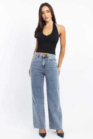 Denim Wide Leg Jeans High Rise