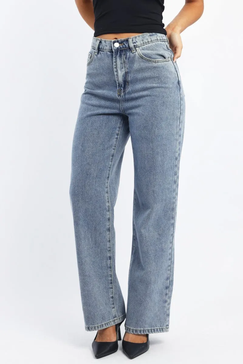 Denim Wide Leg Jeans High Rise