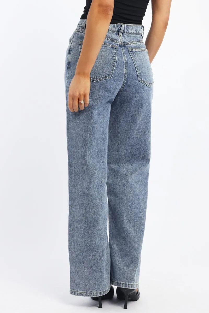 Denim Wide Leg Jeans High Rise
