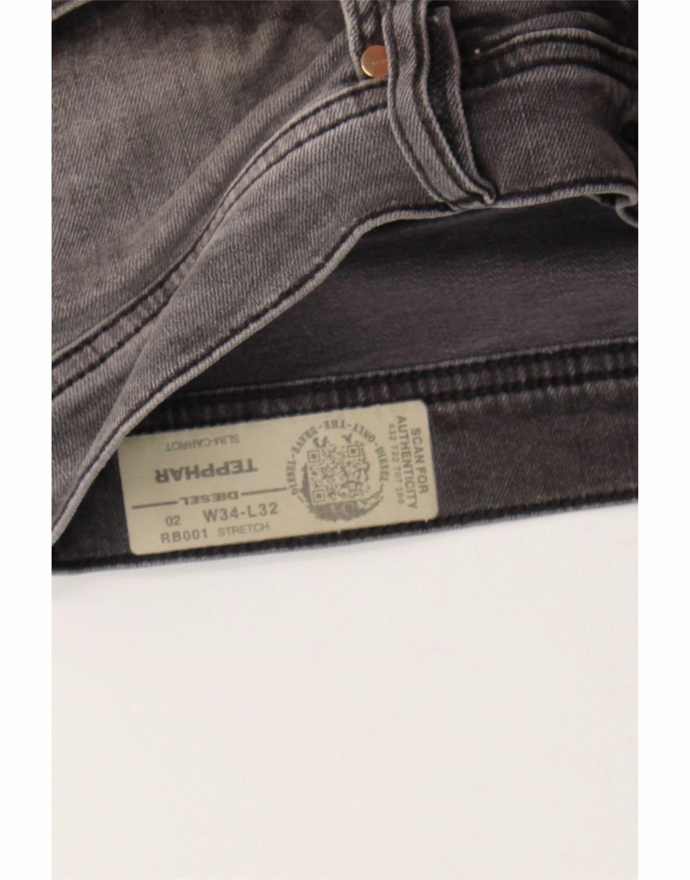 DIESEL Mens Tapered Carrot Slim Jeans W34 L32 Black Cotton