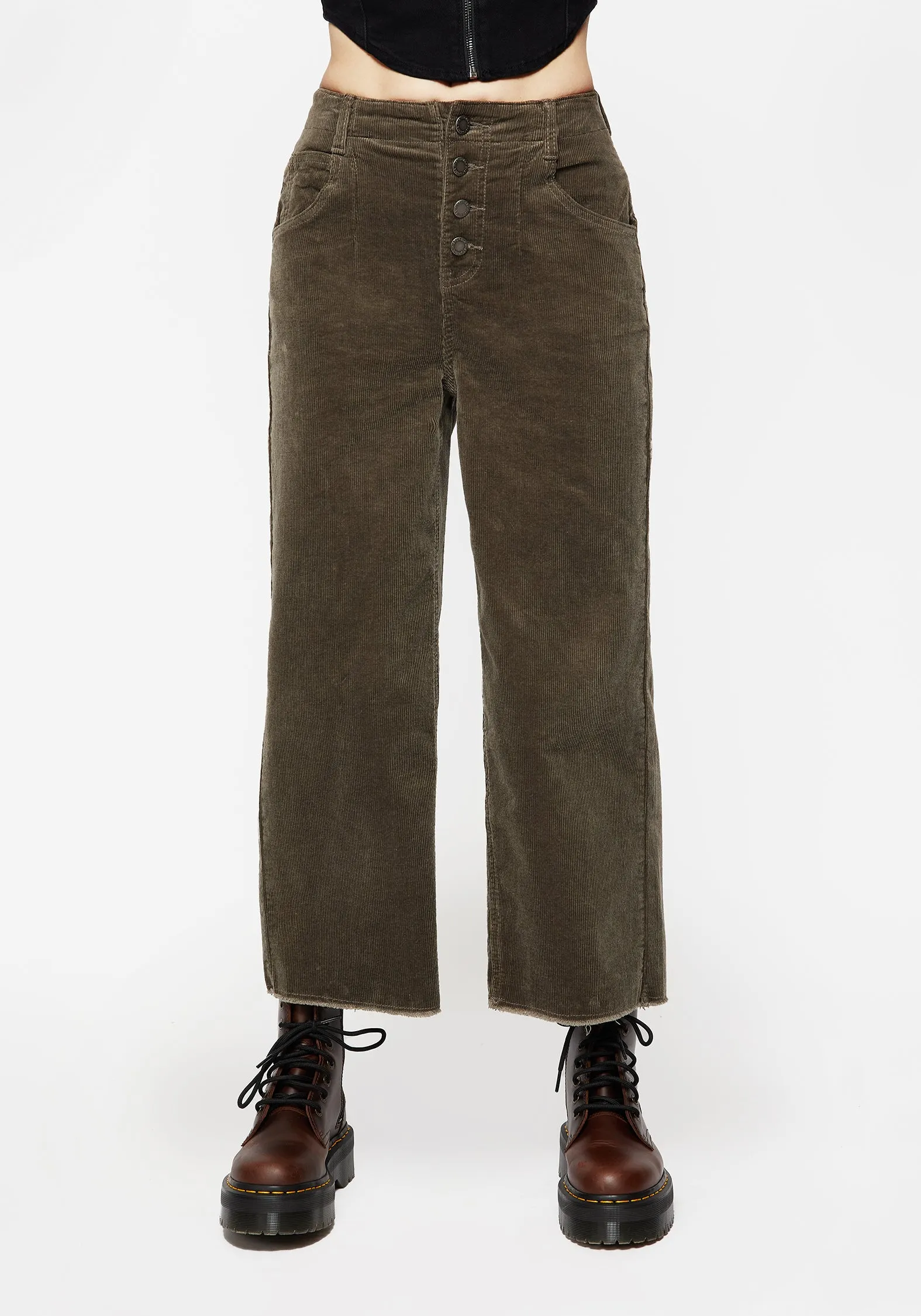 Foster Wide Leg Cord Crop Jeans - Green