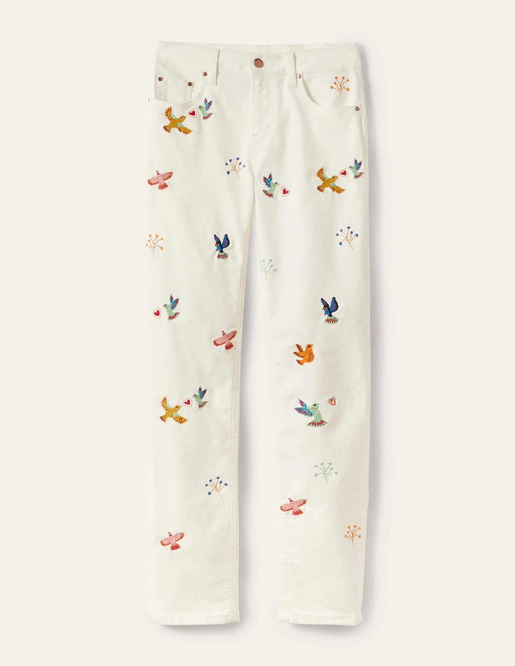 Girlfriend Jeans-Ecru. Embroidery