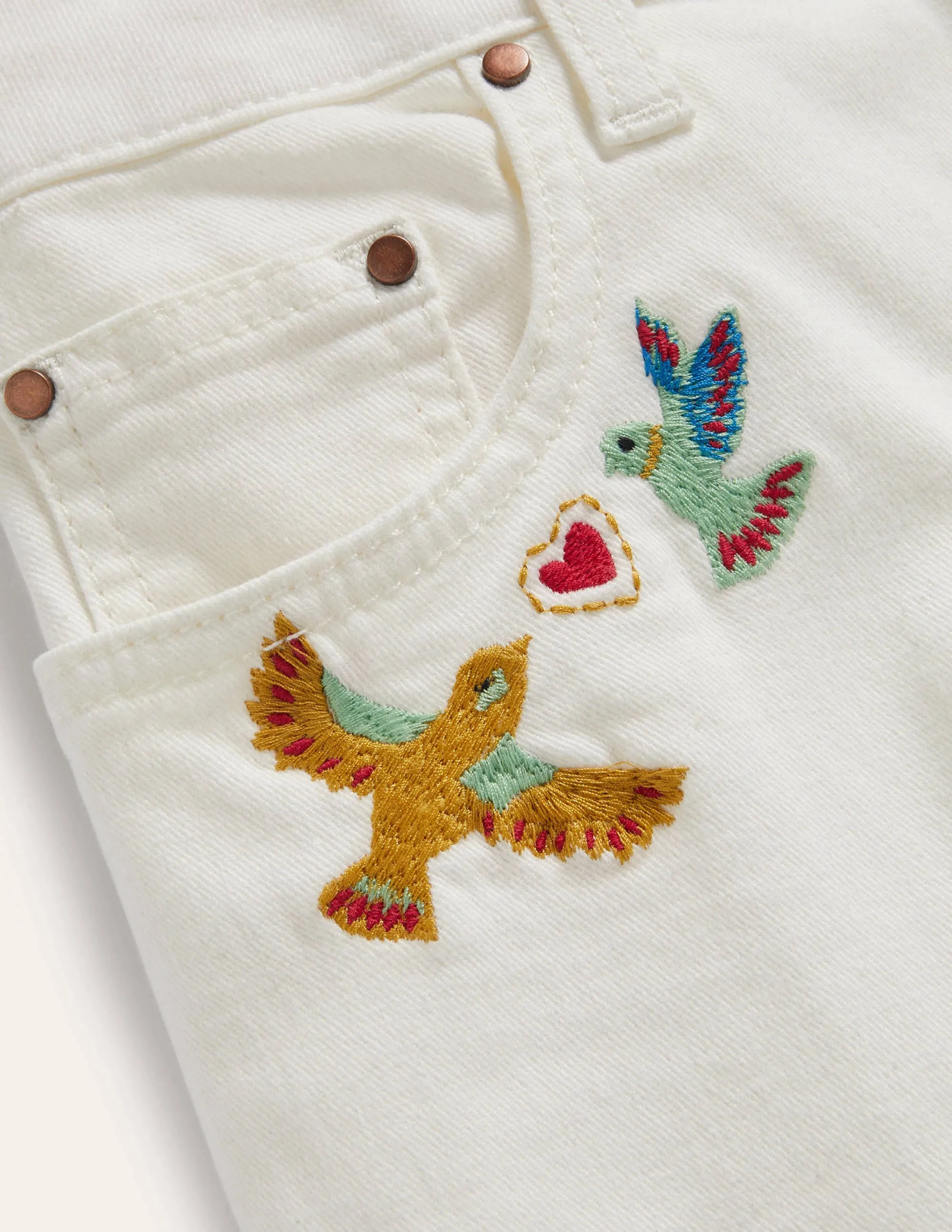 Girlfriend Jeans-Ecru. Embroidery