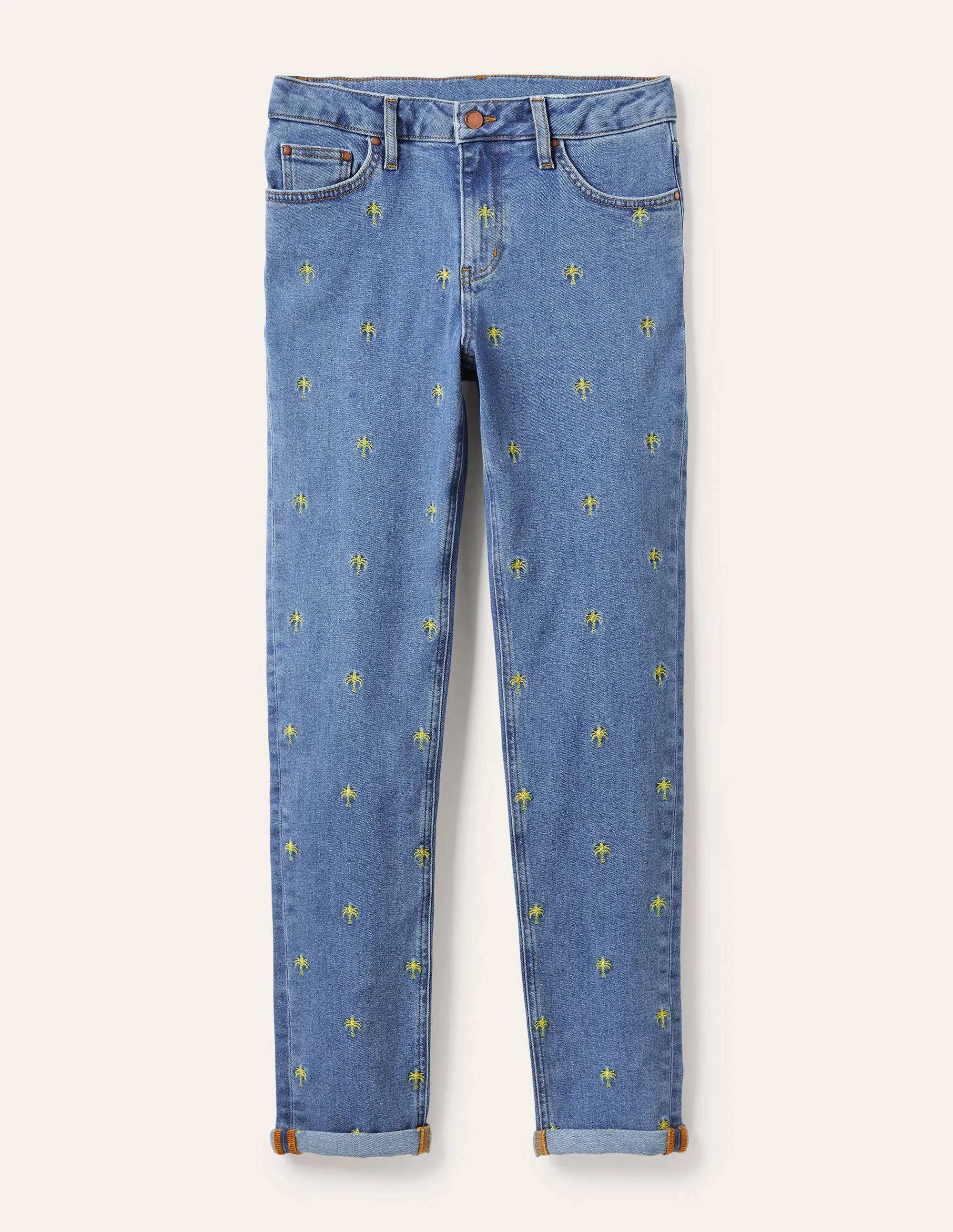 Girlfriend Jeans-Light Vintage. Embroidered
